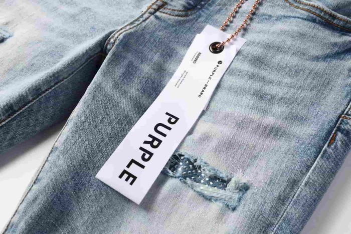 1:1 quality version Ice Blue Sequin Spliced Ripped Jeans 29080464