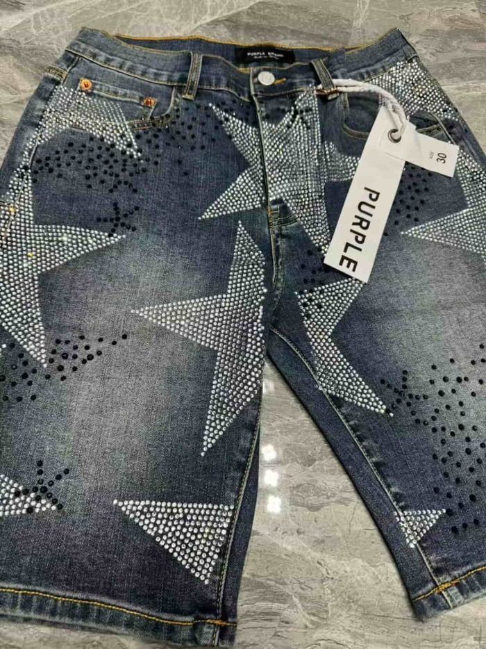 1:1 quality version Snowflake Star Full Diamond Denim Shorts 2 colors 29080455