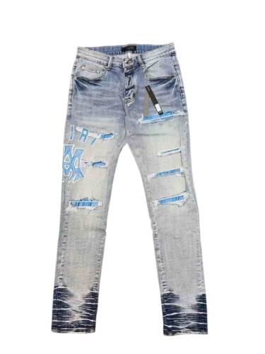 1:1 quality version Ice Blue Patch Logo Ripped Jeans 29080641