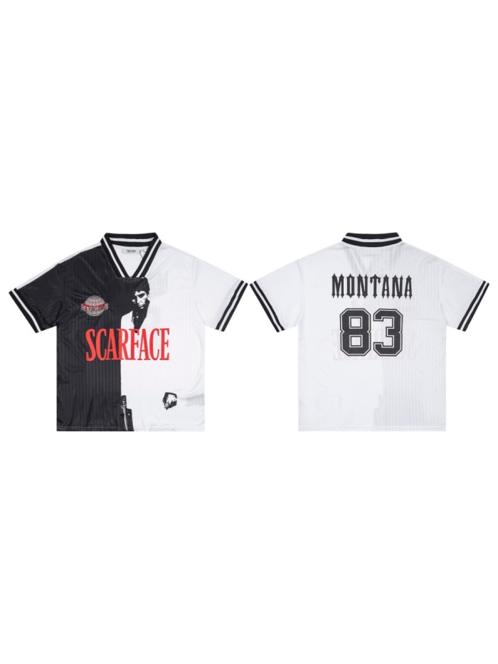 Urban Streetwear Montana 83 Printed V-Neck Sports Jersey T-Shirt 29080605