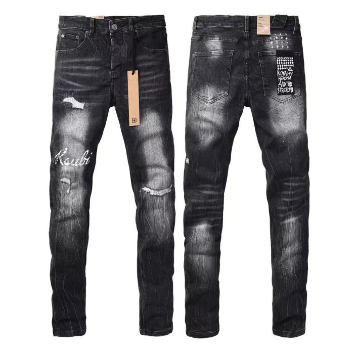 1:1 quality version Retro Cat Whisker Logo Faded Ripped Jeans 29080458