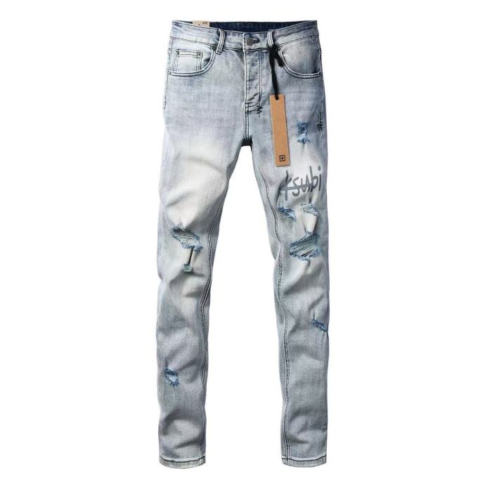 1:1 quality version Grey Logo Print Torn Ripped Jeans 29080459