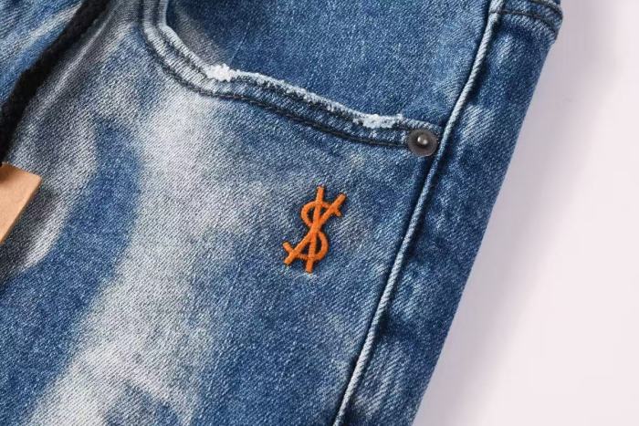 1:1 quality version Blue Flame Water Wave Ripped Jeans 29080460