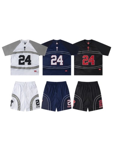 American Street Style 24 Printed Mesh Basketball Jersey Tee & Shorts Set 3 colors 29080466