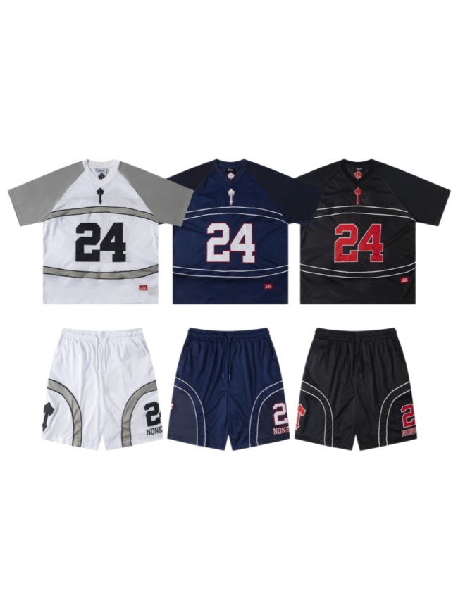 American Street Style 24 Printed Mesh Basketball Jersey Tee & Shorts Set 3 colors 29080466