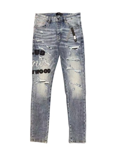 1:1 quality version Hollywood Black White Logo Embroidery Ripped Jeans 29080642