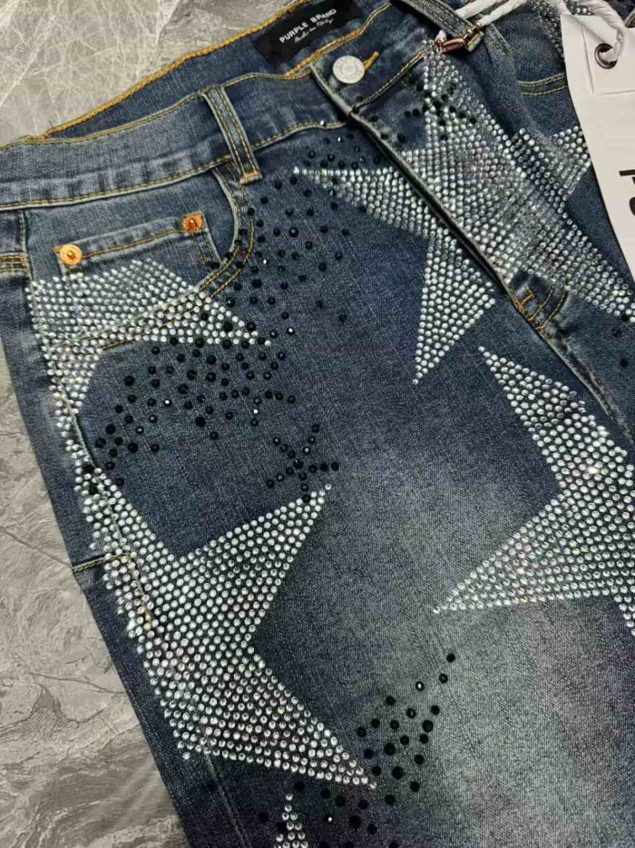 1:1 quality version Snowflake Star Full Diamond Denim Shorts 2 colors 29080455