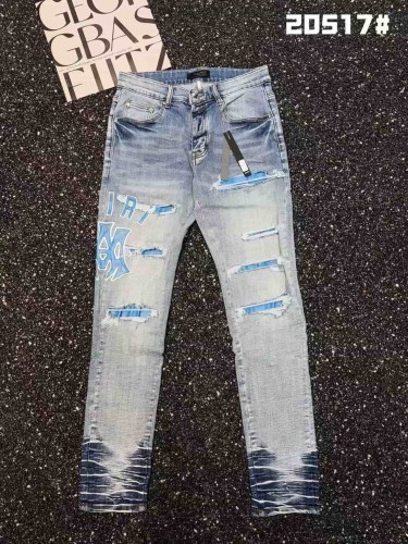 1:1 quality version Ice Blue Patch Logo Ripped Jeans 29080641