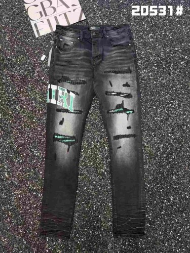 1:1 quality version Gradient Green Logo Embroidery Ripped Jeans 29080645