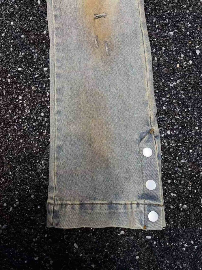 1:1 quality version Beaded Hem Mud Dyed Flared Ripped Jeans 29080655