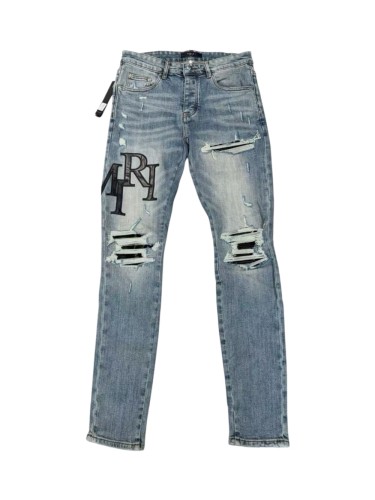 1:1 quality version Classic Big Letter Black Patch Ripped Jeans 29080654