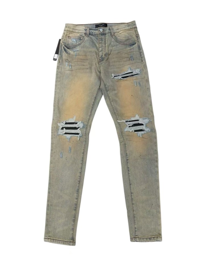 1:1 quality version Yellow Mud Dyed Vintage Black Strip Patch Jeans 29080653