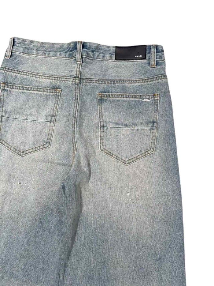 1:1 quality version Side Leather Bone Rivet Color Diamond Wide Leg Jeans 3 colors 29080658