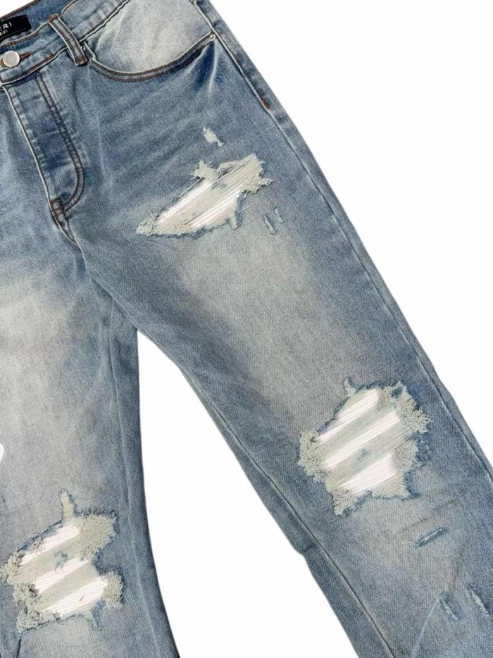 1:1 quality version White Paw Embroidery Ripped Jeans 29080648