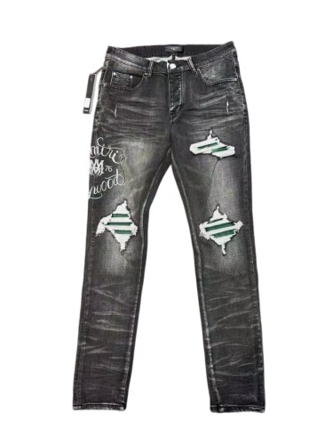 1:1 quality version Hollywood Cursive Circle Letter Embroidery Ripped Jeans 29080643