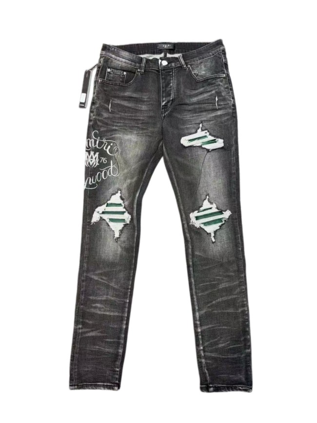 1:1 quality version Hollywood Cursive Circle Letter Embroidery Ripped Jeans 29080643
