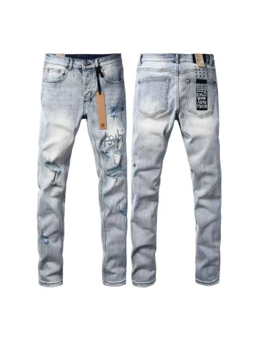 1:1 quality version Grey Logo Print Torn Ripped Jeans 29080459