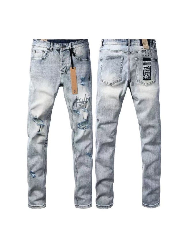 1:1 quality version Grey Logo Print Torn Ripped Jeans 29080459
