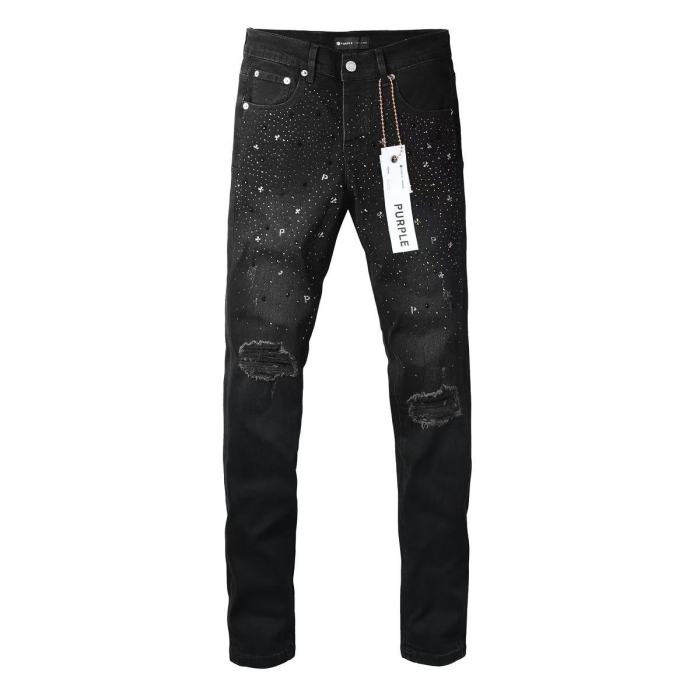 1:1 quality version Knee Ripped Half Rhinestone P Jeans 29080465