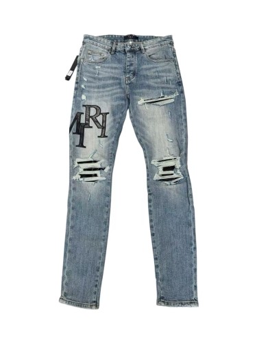 1:1 quality version Classic Big Letter Black Patch Ripped Jeans 29080654