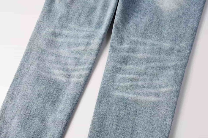1:1 quality version Ice Blue Sequin Spliced Ripped Jeans 29080464