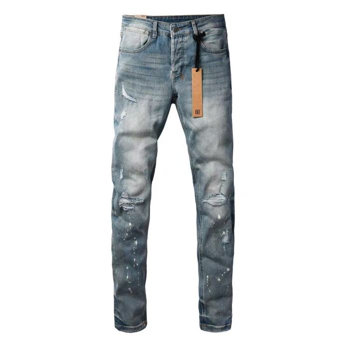 1:1 quality version Retro Blue Ink Splash Washed Ripped Jeans 29080457