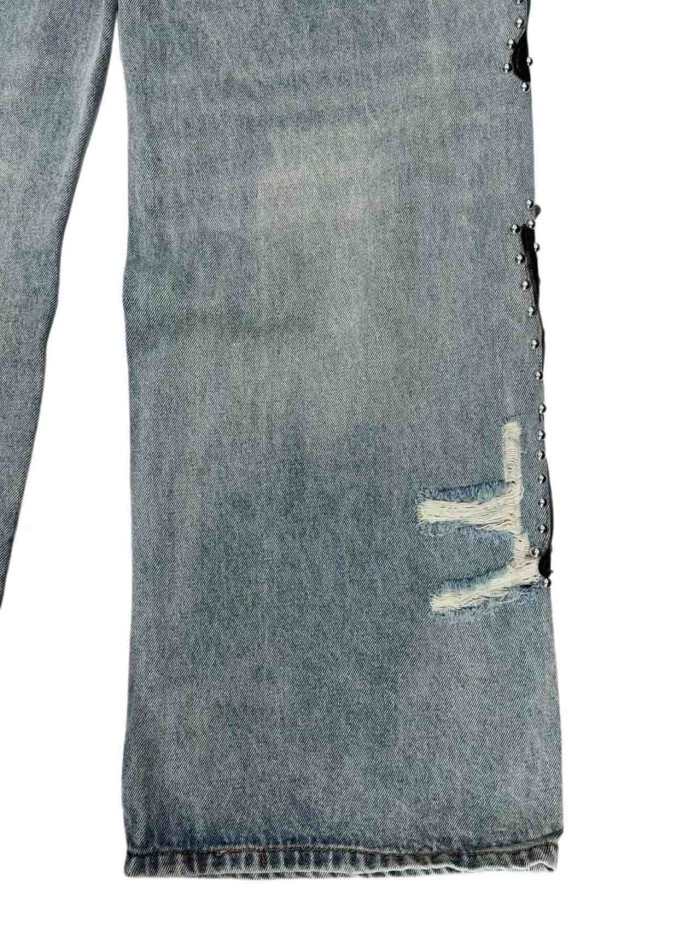 1:1 quality version Side Leather Bone Rivet Color Diamond Wide Leg Jeans 3 colors 29080658