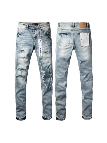 1:1 quality version Ice Blue Sequin Spliced Ripped Jeans 29080464
