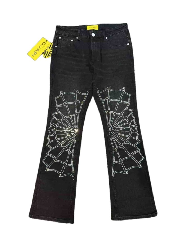 1:1 quality version Ebony Spider Web Diamond Decor Flared Jeans 29080659