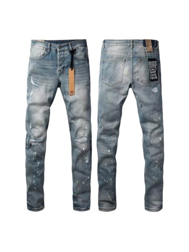 1:1 quality version Retro Blue Ink Splash Washed Ripped Jeans 29080457