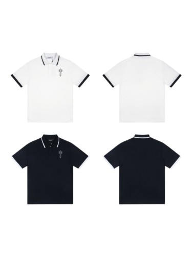 American Street Style Black Contrast Trim Embroidered Logo Polo Shirt 2 colors 29080230