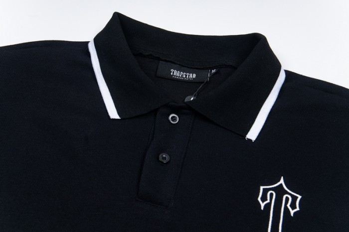 American Street Style Black Contrast Trim Embroidered Logo Polo Shirt 2 colors 29080230
