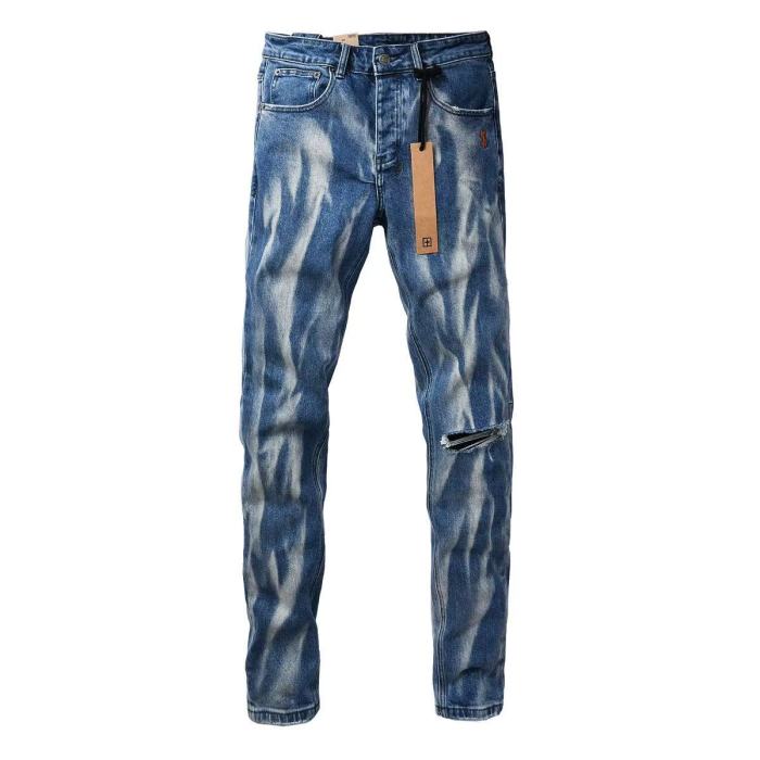 1:1 quality version Blue Flame Water Wave Ripped Jeans 29080460