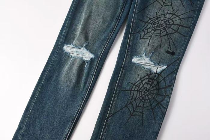 1:1 quality version Dark Spider Web Graffiti Vintage Ripped Jeans 29080456
