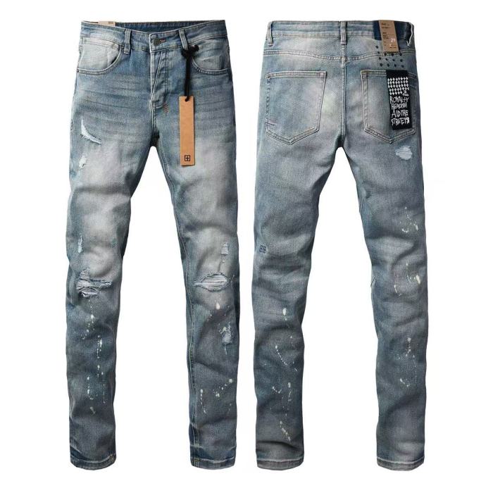 1:1 quality version Retro Blue Ink Splash Washed Ripped Jeans 29080457
