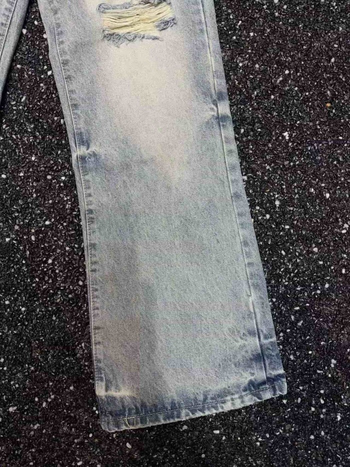 1:1 quality version Classic Stitched Ripped Washed Flared Jeans 29080665