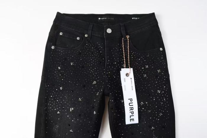 1:1 quality version Knee Ripped Half Rhinestone P Jeans 29080465