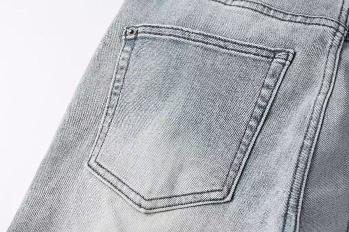 1:1 quality version Grey Logo Print Torn Ripped Jeans 29080459