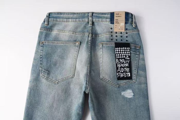 1:1 quality version Retro Blue Ink Splash Washed Ripped Jeans 29080457