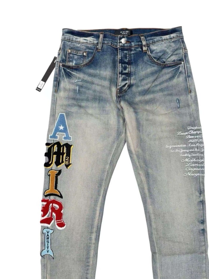 1:1 quality version Colorful Preppy Letter Slogan Embroidery Jeans 29080650