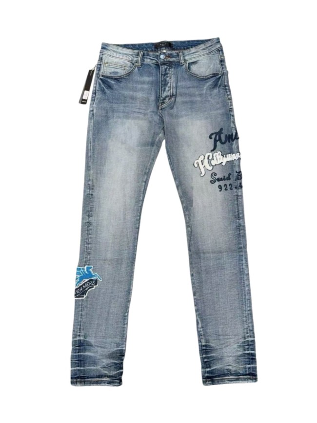 1:1 quality version Hollywood Slogan Pegasus Badge Embroidery Jeans 29080652
