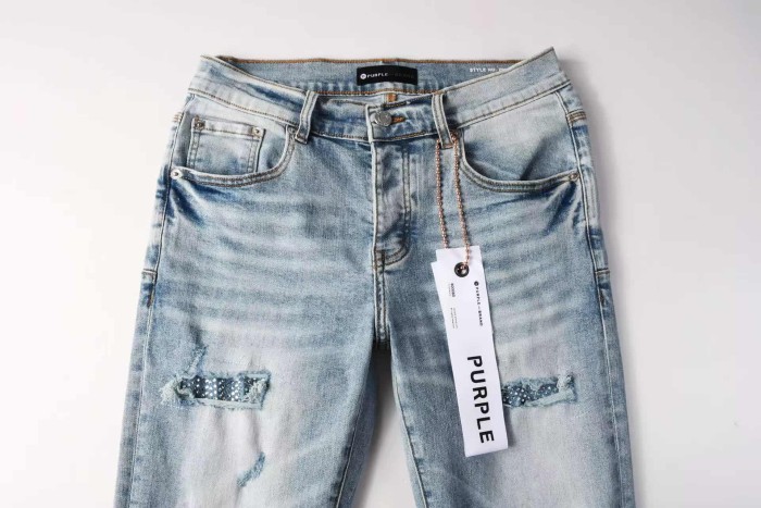 1:1 quality version Ice Blue Sequin Spliced Ripped Jeans 29080464
