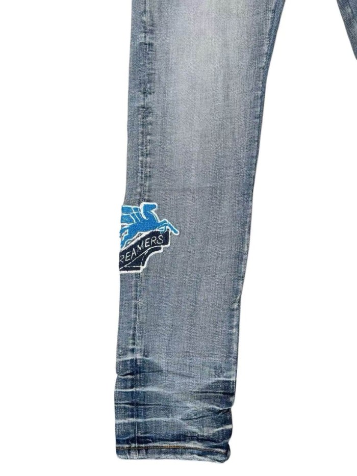 1:1 quality version Hollywood Slogan Pegasus Badge Embroidery Jeans 29080652