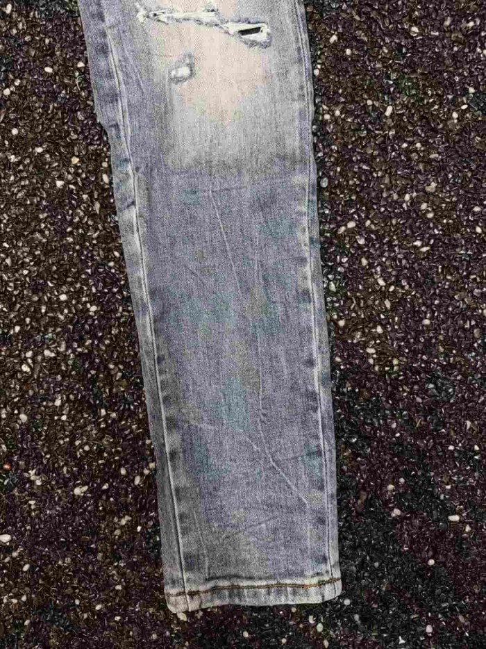 1:1 quality version Hollywood Black White Logo Embroidery Ripped Jeans 29080642