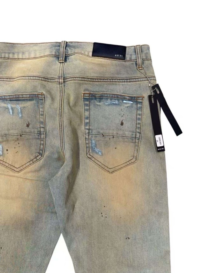 1:1 quality version Yellow Mud Dyed Vintage Black Strip Patch Jeans 29080653
