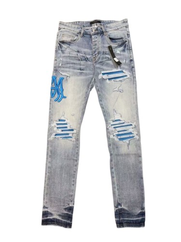 1:1 quality version Blue 3D Paw Embroidery Ripped Jeans 29080647