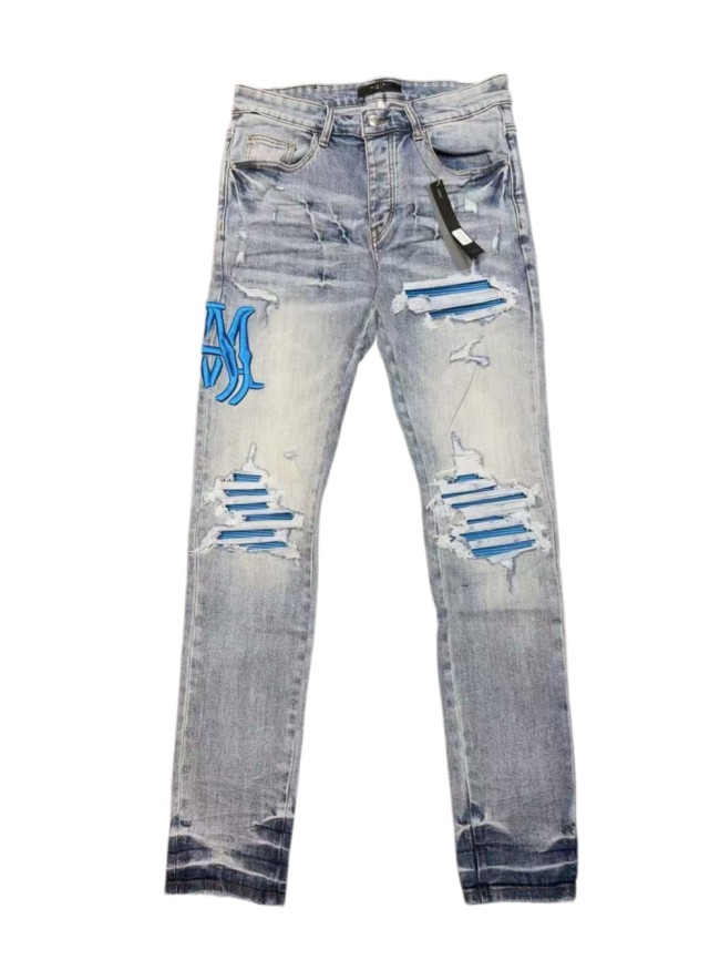 1:1 quality version Blue 3D Paw Embroidery Ripped Jeans 29080647