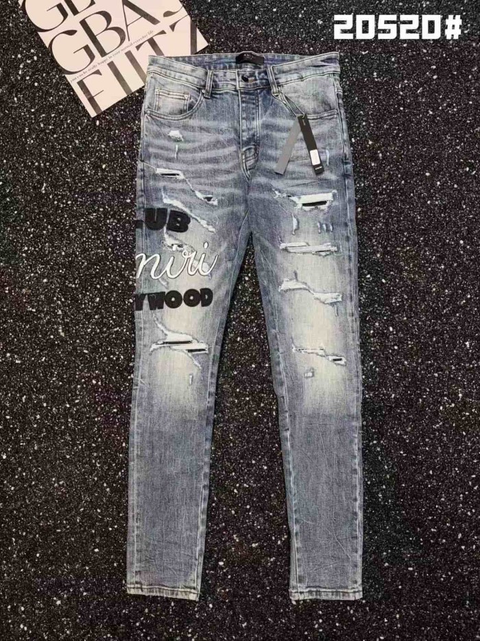 1:1 quality version Hollywood Black White Logo Embroidery Ripped Jeans 29080642