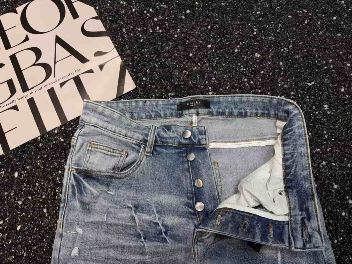 1:1 quality version Blue 3D Paw Embroidery Ripped Jeans 29080647