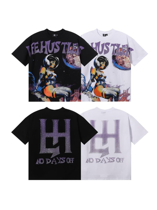 Sci-fi Space Female Warrior Rhinestone Print Tee 2 colors 29082346